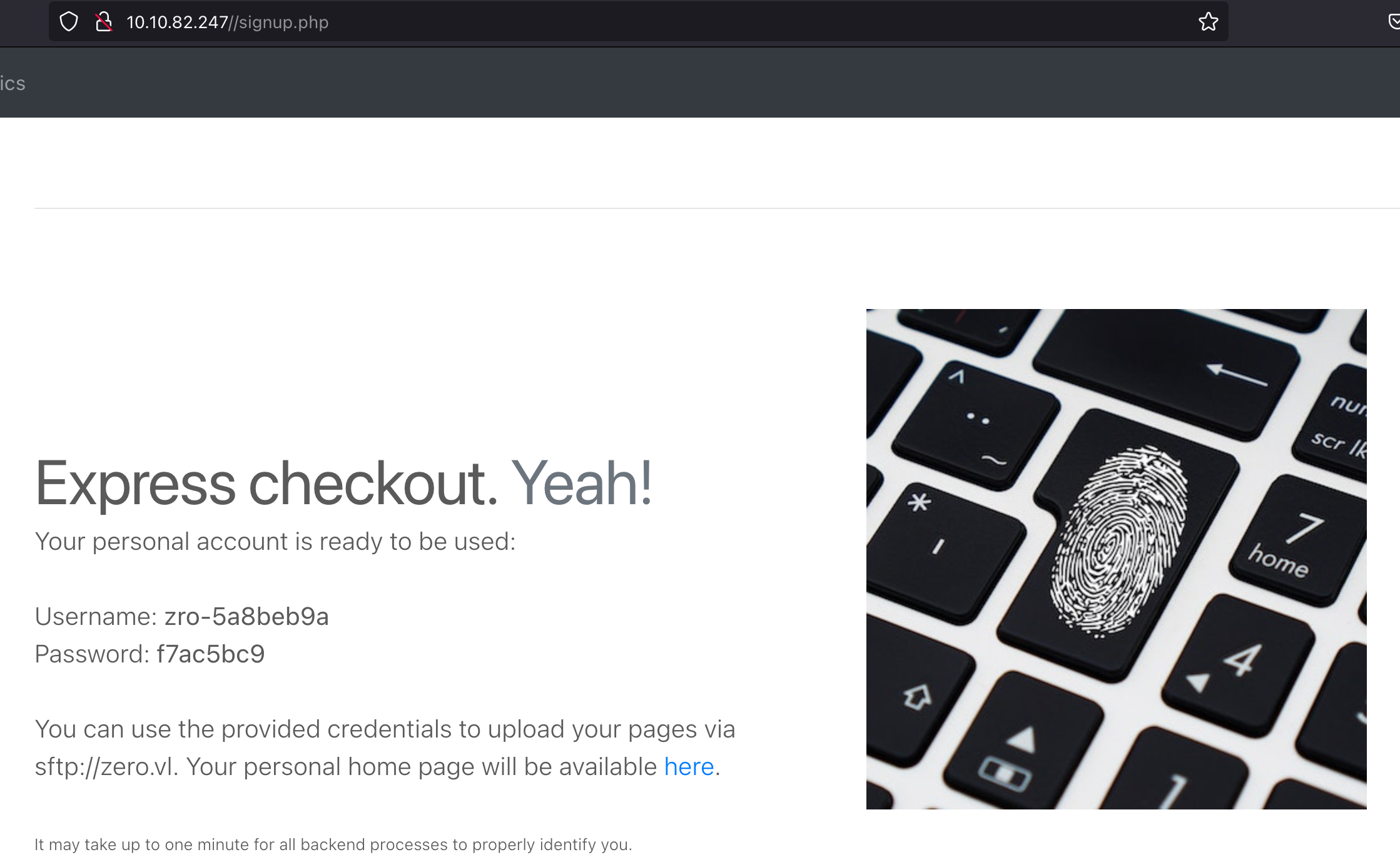 Signup page